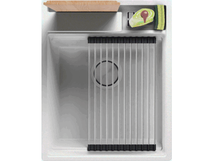 Chiuveta de bucatarie din granit cu o cuva fara scurgator si spatiu de depozitare pentru placa de bucatarie si accesorii Oslo 45 Pocket Multilevel + Gratis
