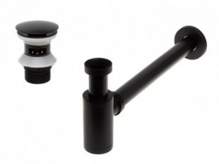 Sifon cu ventil pentru chiuvetă cu clic-clac și preaplin negru