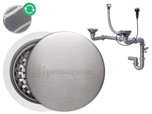 Sifon automat pentru chiuvete cu 2 cuve + 2 capace de scurgere din oțel inoxidabil - preaplin dreptunghiular