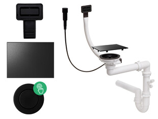 Sifon Concept R automat (Pop-up) telescopic cu economie de spațiu cu dreptunghiular capac Negru
